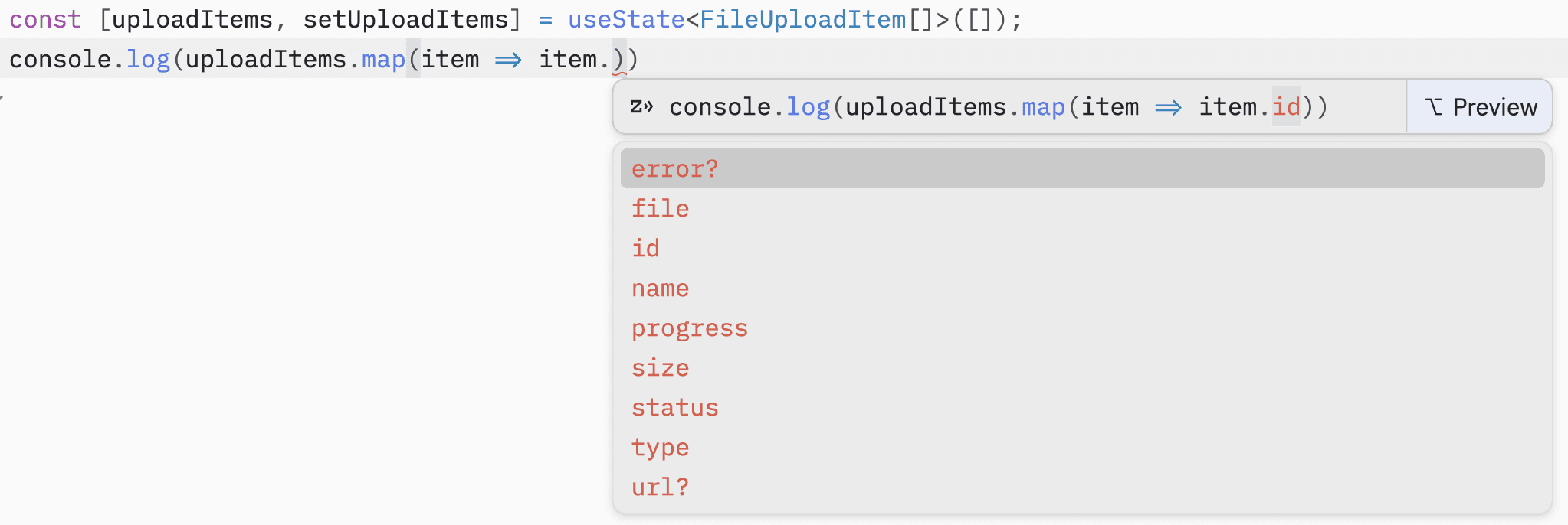 TyoeScript autocomplete